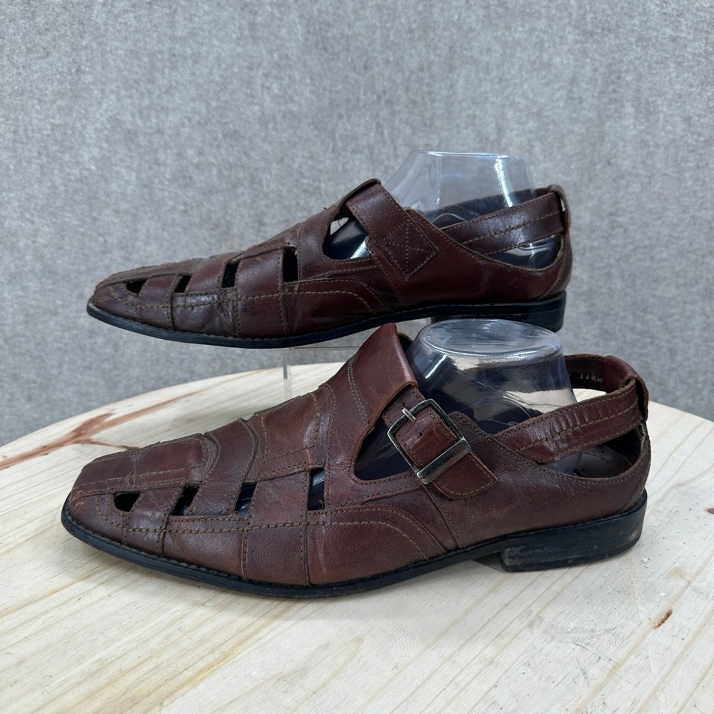 Stacy Adams Fisherman Sandals Mens 11.5M Brown Leather Woven Buckle 24727-221